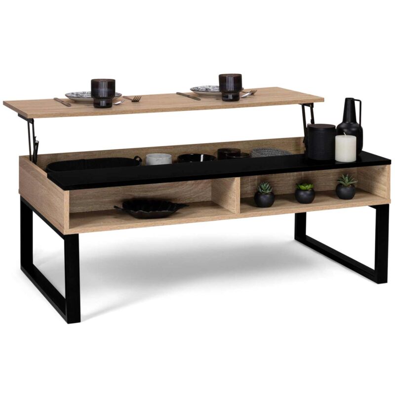Idmarket - Table basse plateau relevable rectangulaire jersey bande noire avec rangements design industriel