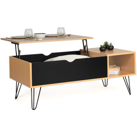 Table basse plateau relevable NOEMI bois pieds épingle