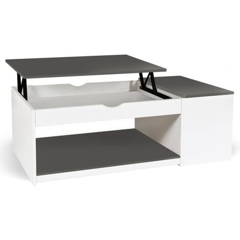 IDMARKET Table basse plateau relevable rectangulaire ELEA avec coffre bois blanc et gris