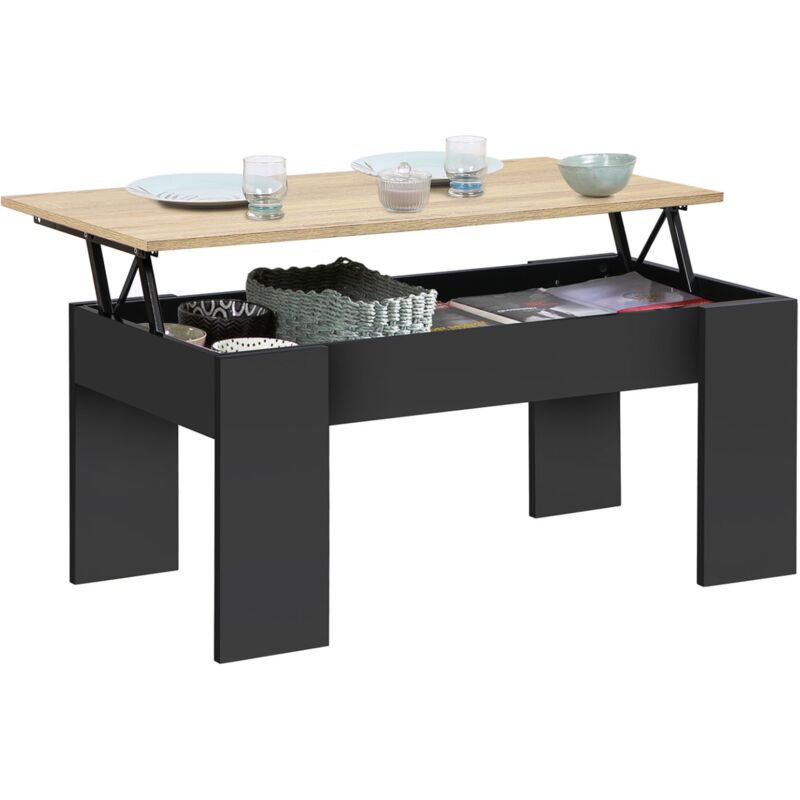 Idmarket - Table basse plateau relevable rectangulaire tara bois noir et imitation hêtre