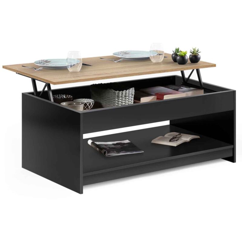Idmarket - Table basse plateau relevable soa bois noir plateau imitation hêtre
