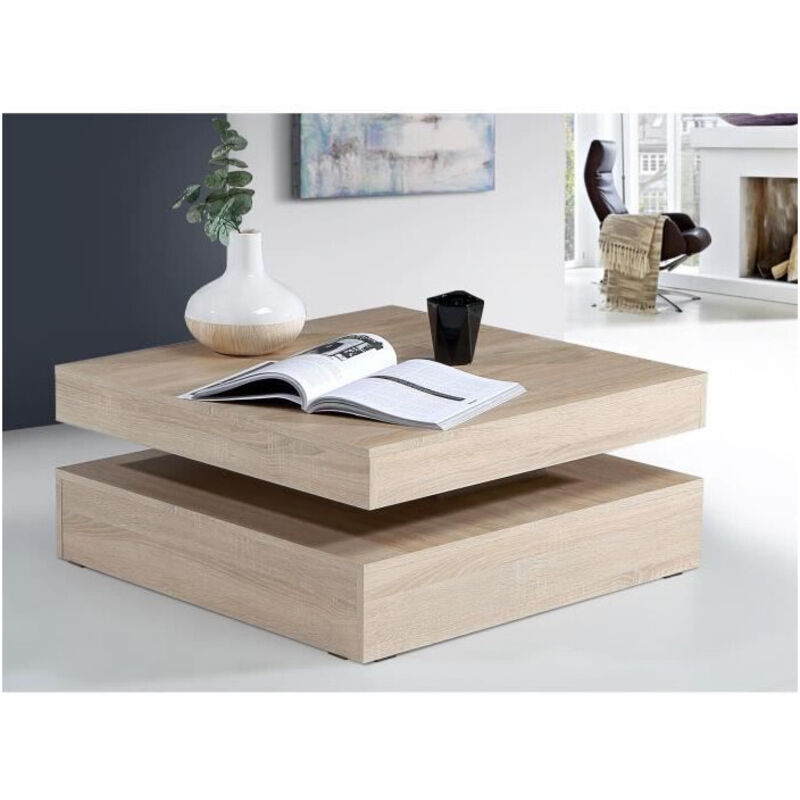 table basse plateau rotatif - carré - chene - 78 x 78 x 36 cm