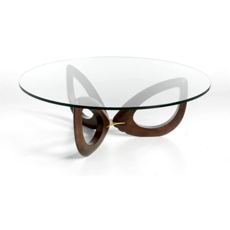 Table basse plateau verre trempé et bois de frêne - Transparent, noyer