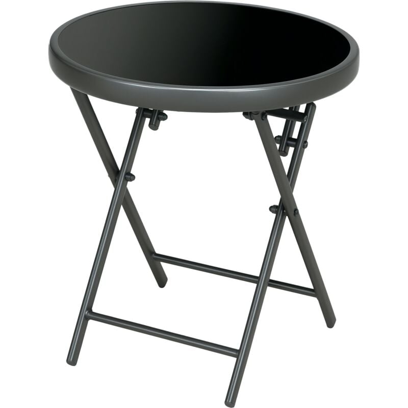 Outsunny - Table basse pliable d'appoint dia. 45 cm acier gris plateau verre trempé noir