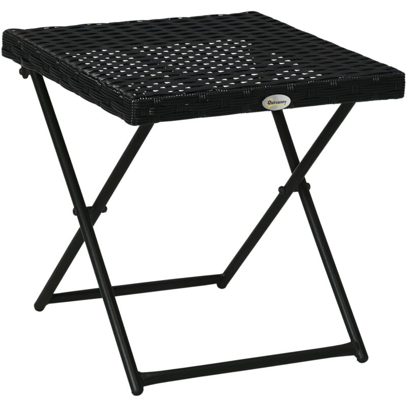 Outsunny - Table basse pliable de jardin style cosy chic dim. 40L x 40l x 40H cm métal époxy résine tressée imitation rotin noir