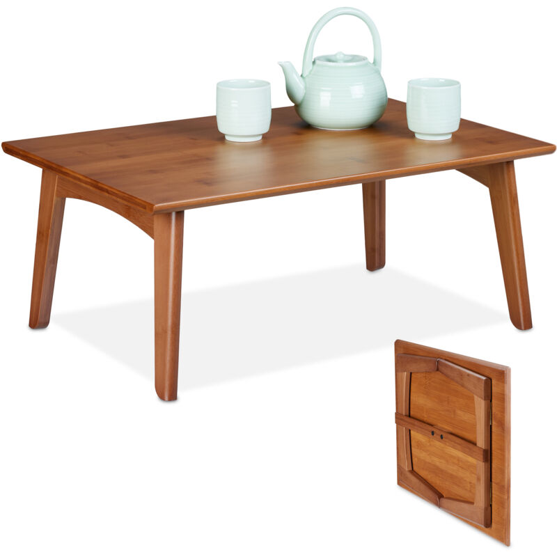 Table basse, pliable, en bambou, aspect bois de noyer, h x l x p : 25 x 60 x 40 cm, pour le salon, marron - Relaxdays