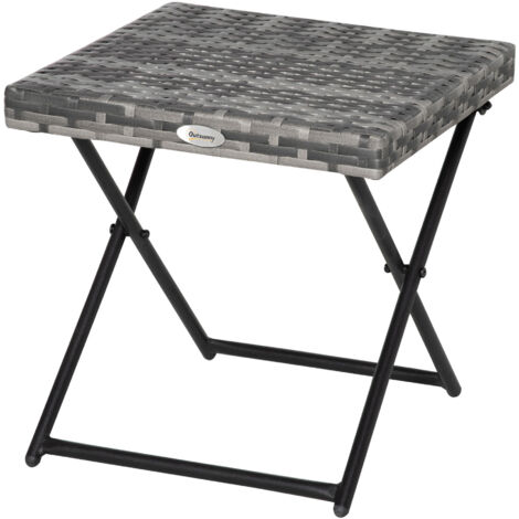 Table basse pliable en métal époxy et résine tressée imitation rotin gris, 40x40x40 cm, style cosy chic pour jardin