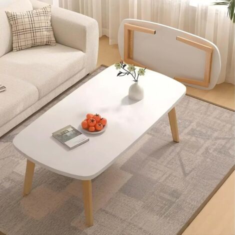 Table Basse Pliante - Petite Table de Salon - Table à Manger Pliable - Table D'appoint de Canapé en Bois avec Pieds Pliables pour Salon, Chambre à Coucher - 80 x 50 x 44 cm - Blanc