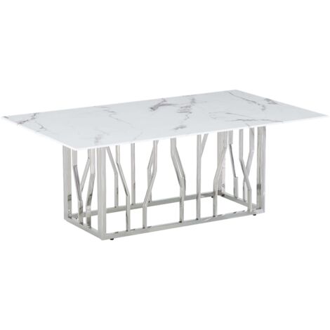 Table Basse PORTOFINO – Chrome & Marbre Blanc – 120x70x45 cm