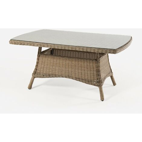 Table basse pour extérieur, aluminium et rotin synthétique rond, couleur gris, dimensions : 140 x 85 x 67 cm - Gris-redondo