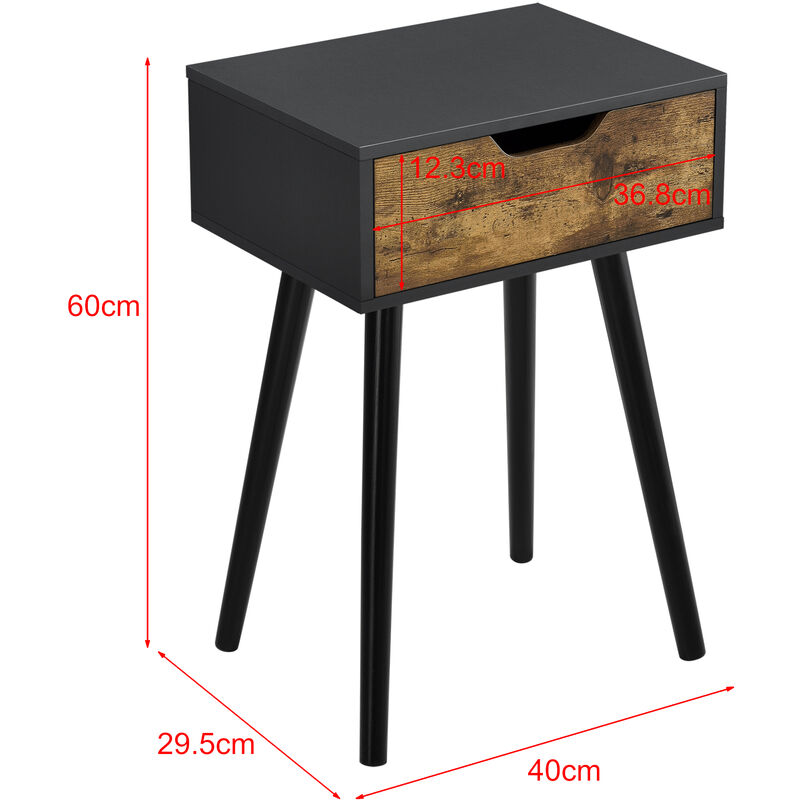 table de chevet avec salon de salon salle 60x40x29,5 cm les jambes en bois différentes couleurs couleur : black / dark wood