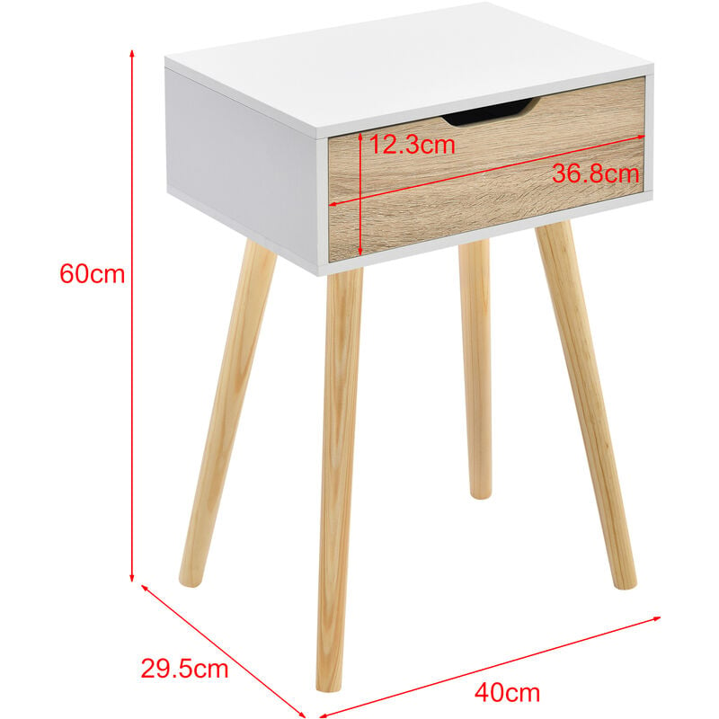 table de chevet avec salon de salon salle 60x40x29,5 cm les jambes en bois différentes couleurs couleur : chêne blanc