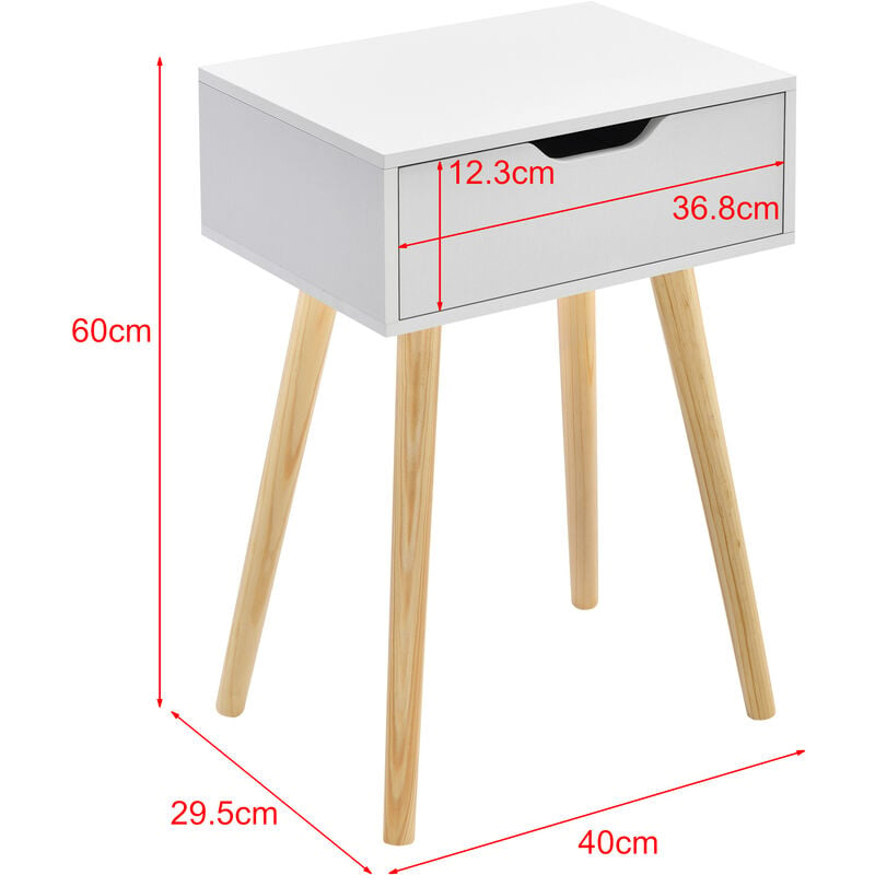 table de chevet avec salon de salon salle 60x40x29,5 cm les jambes en bois différentes couleurs couleur : blanc