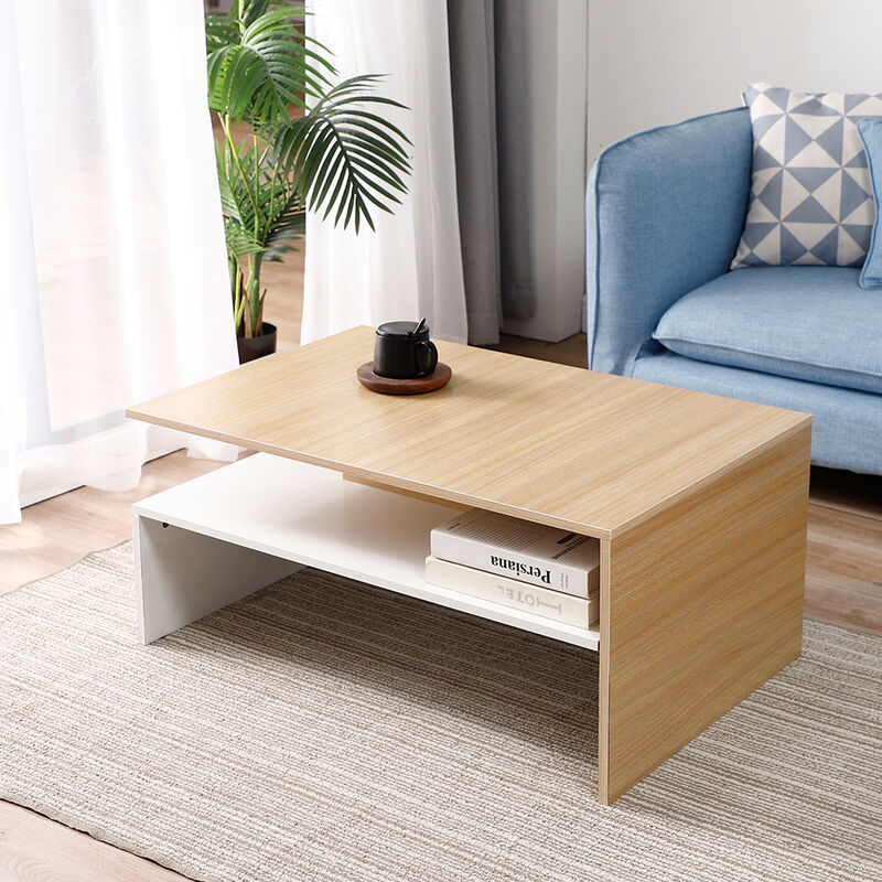 Skecten - Table Basse pour Salon Meuble TV Table de Salon Rangement Design Bois Moderne 90*42*60 cm Chêne et Blanc