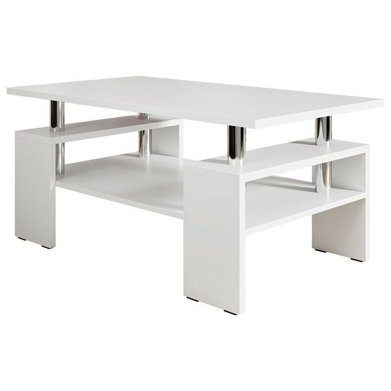 Mobilier1 - Table basse Providence 124, Blanc, 50x60x110cm, Diamètre: 0, Stratifié, Angulaire