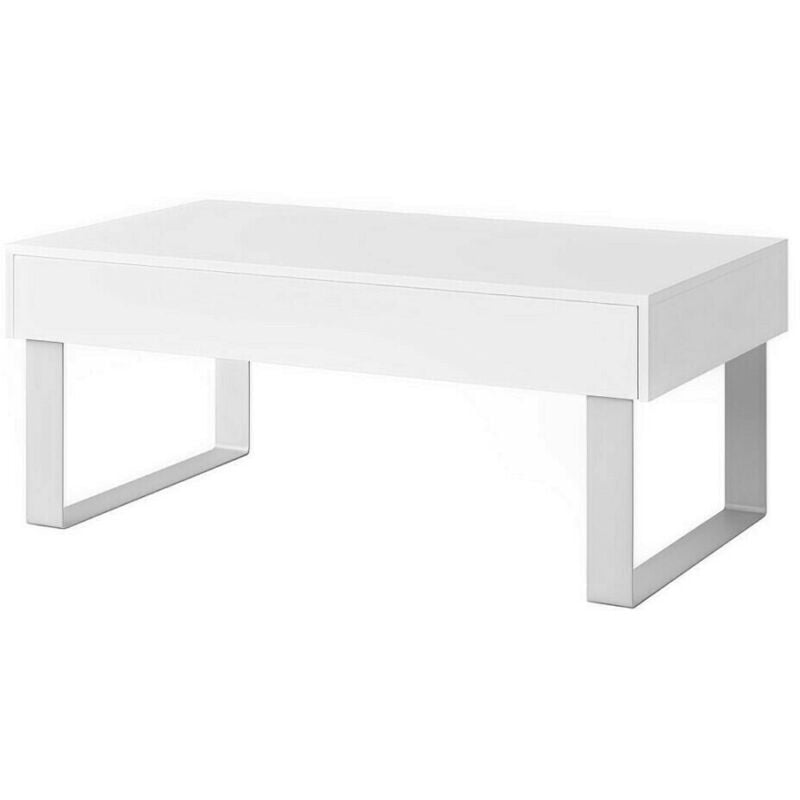 Mobilier1 - Table basse Tivdalu 138, Blanc + Blanc brillant, 45x64x110cm, Diamètre: 0, Stratifié, Angulaire