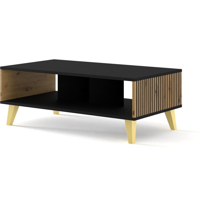 Bim Furniture - Table basse Ravenna b 90x60 Noir Mat / Chêne Artisan, Pieds Dorés