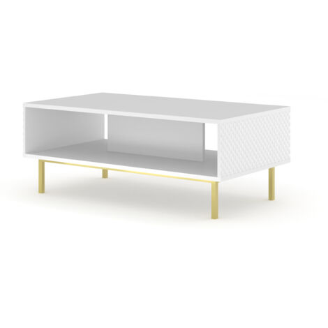 Table basse RAVENNA C 90 cm blanc mat/blanc brillant DIAMANT sur cadre doré