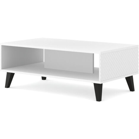 Table basse Ravenna C 90x60 blanc brillant pieds noirs
