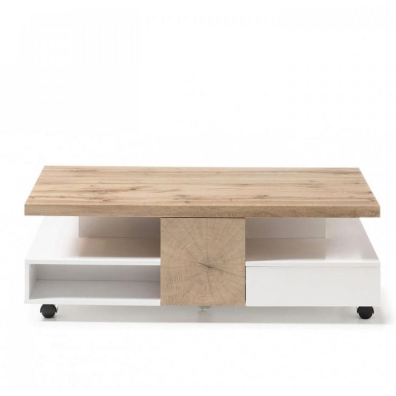 Table basse REAUX 120 x 60 cm décor chêne et blanc laque mat - blanc