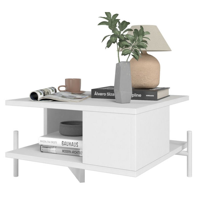 Beaux Meubles Pas Chers - Table Basse Rectangle Pieds Métal Blanche l 51.5 h 26 p 44.5 cm