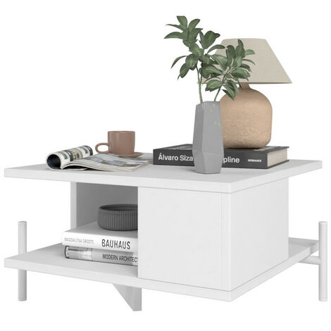 Table Basse Rectangle Pieds Métal Blanche L 51.5 H 26 P 44.5 cm