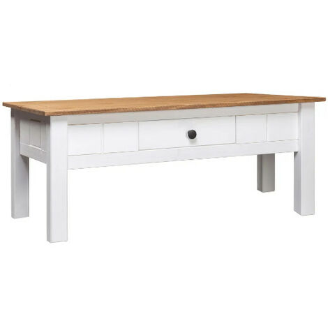 Table basse rectangulaire 1 tiroir pin massif clair et blanc Iris