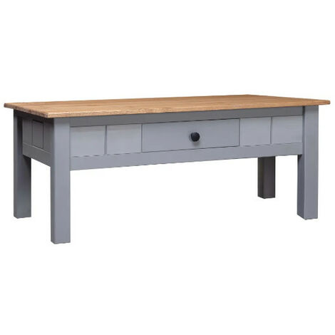 Table basse rectangulaire 1 tiroir pin massif clair et gris Iris