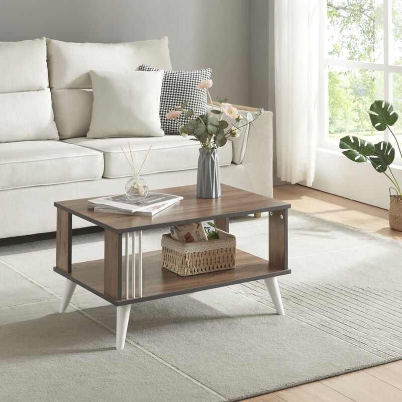 [en.casa] - Table basse rectangulaire Århus 40 x 70 x 50 cm effet chêne / anthracite