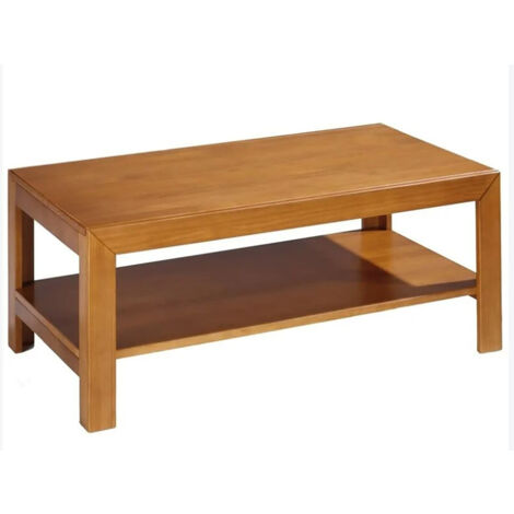 Table basse rectangulaire avec étagère en pin massif coloris cerisier - Longueur 110 x Profondeur 55 x Hauteur 45 cm