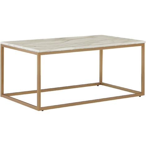 BELIANI Table basse effet marbre blanc avec pieds dorés DELANO