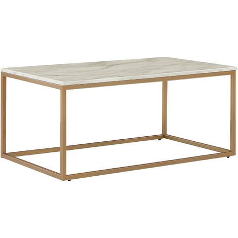 Table Basse Rectangulaire avec Plateau Effet Marbre Blanc en MDF et Cadre en Métal Doré au Style Moderne et Glamour Beliani - Beige