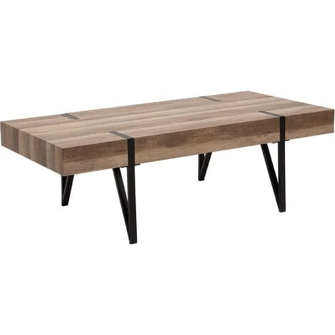 Table Basse Rectangulaire avec Plateau en MDF Effet Bois Clair et Pieds Noirs pour Salon au Style Moderne et Industriel Beliani