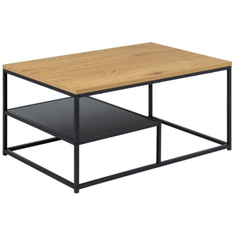 Table basse rectangulaire avec rangement 90x60x42 cm décor chêne