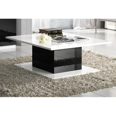 Table basse rectangulaire Blanc/Noir laqué - ZEME - L 110 x l 60 x H 43 cm - Noir et Blanc