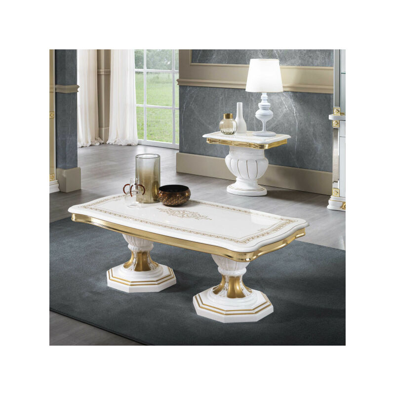 TMM - Table basse rectangulaire Blanc/Or - adele - Table basse : l 130 x l 70 x h 44 cm
