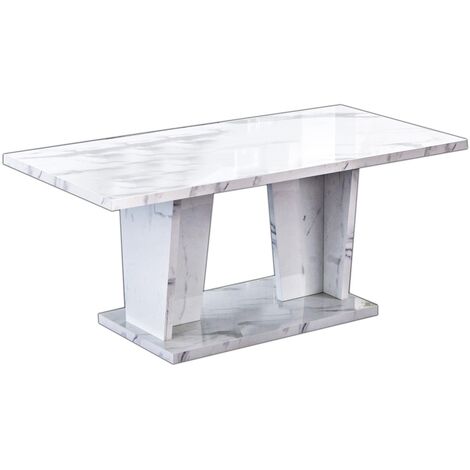 Table basse rectangulaire bois blanc effet marbre vernis Botela 120cm