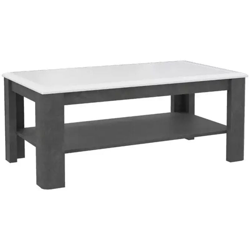 Meubletmoi - Table basse rectangulaire 110 cm blanc laqué et décor gris - calvi