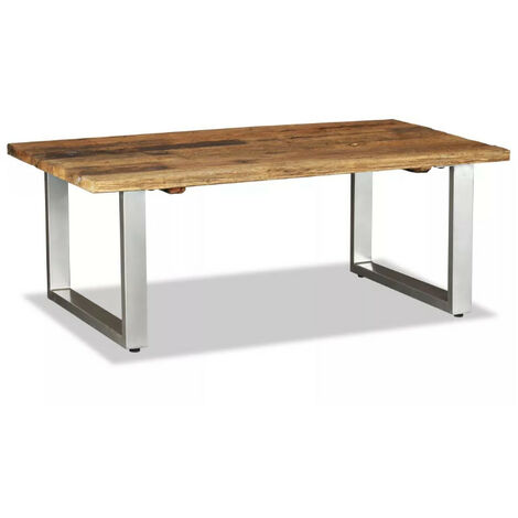 Table basse rectangulaire bois de traverses recyclé et pieds métal blanc Mousty