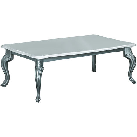 Table basse rectangulaire bois laqué blanc et argent Dannie