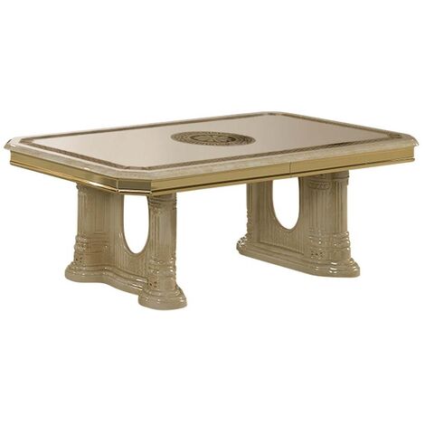 Table basse rectangulaire bois vernis laqué brillant beige et doré Vinza 130cm