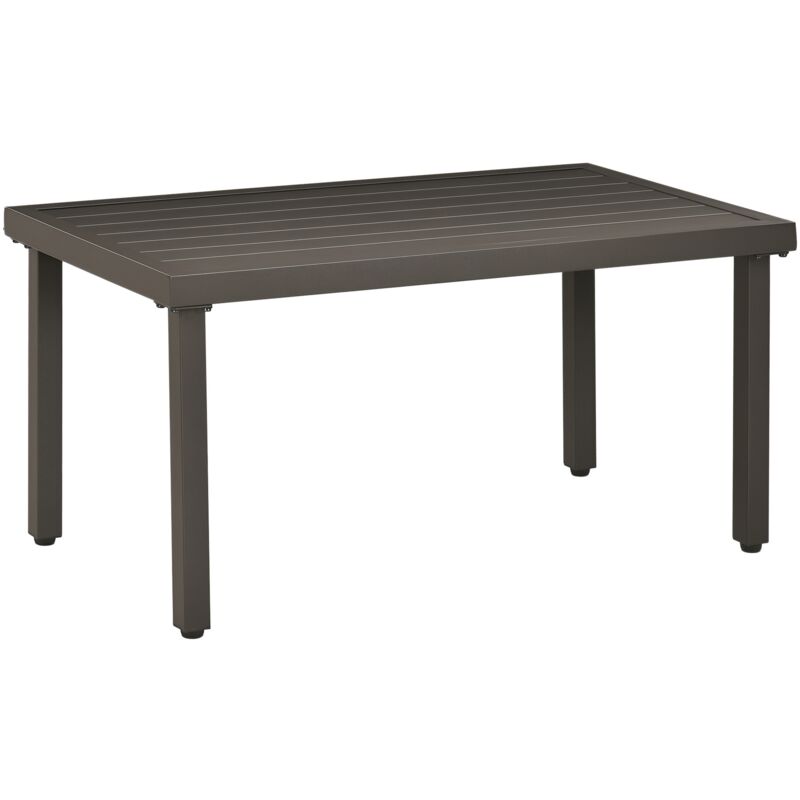 Outsunny - Table basse rectangulaire de jardin plateau à lattes pieds réglables dim. 91L x 51l x 46H cm acier marron