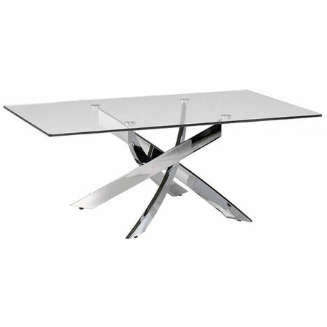 Table basse rectangulaire design acier chromé et verre trempé Princia 120 cm