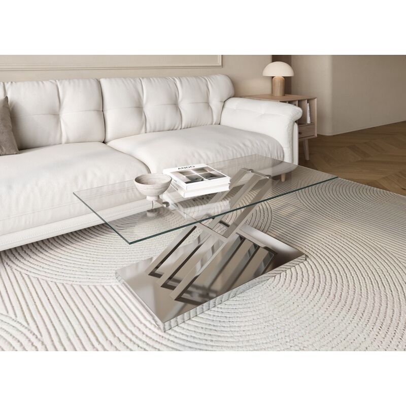 Deco In Paris - Table basse rectangulaire design avec pieds géométrique argentés
