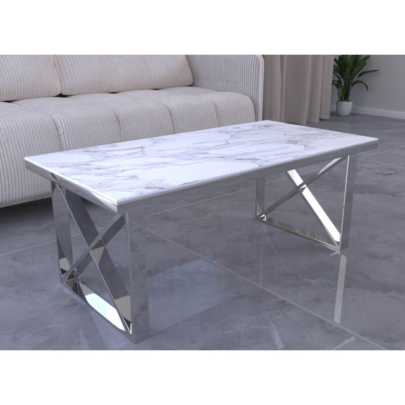 Deco In Paris - Table basse en verre effet marbre blanc isore