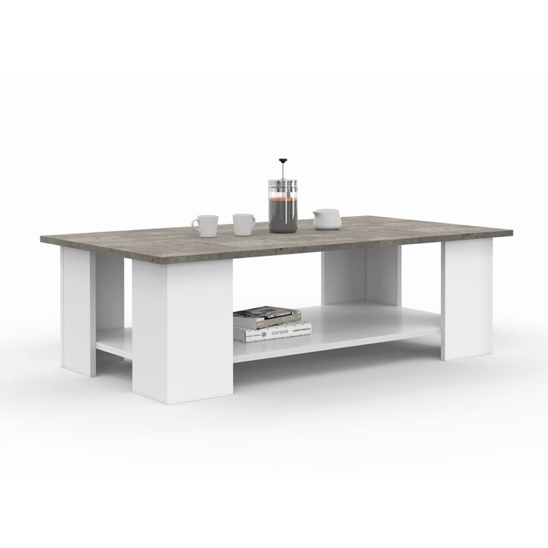 Table basse rectangulaire eli blanche plateau effet béton