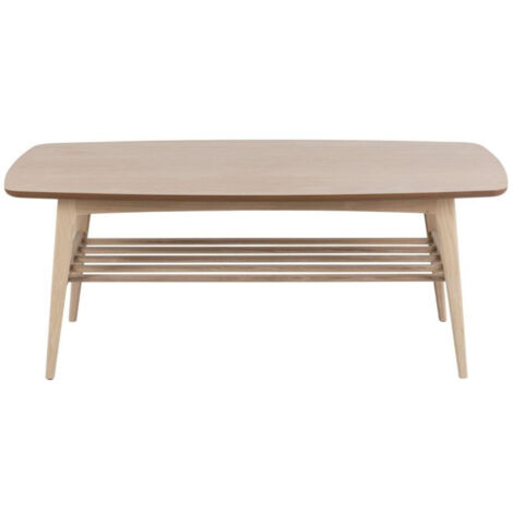Table basse rectangulaire en chêne blanchi 1 tablette - KIRSTEN