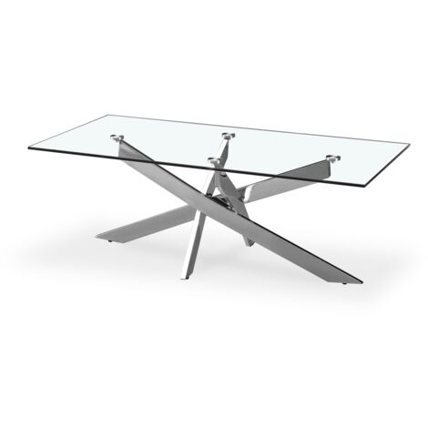 Table basse rectangulaire en verre et pied chromé Alix