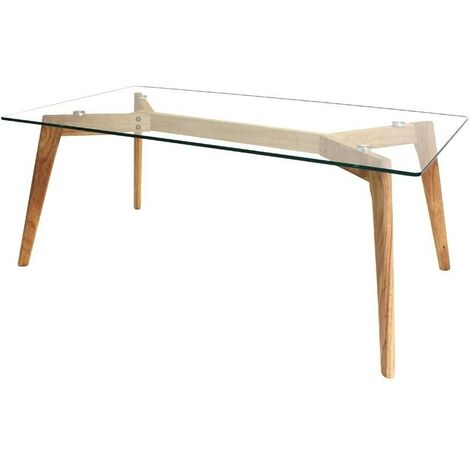 Table basse rectangulaire en verre trempé 110 x 60 cm – Hévéa – Design scandinave – Hauteur 45 cm – 15,5 kg – The Concept Factory