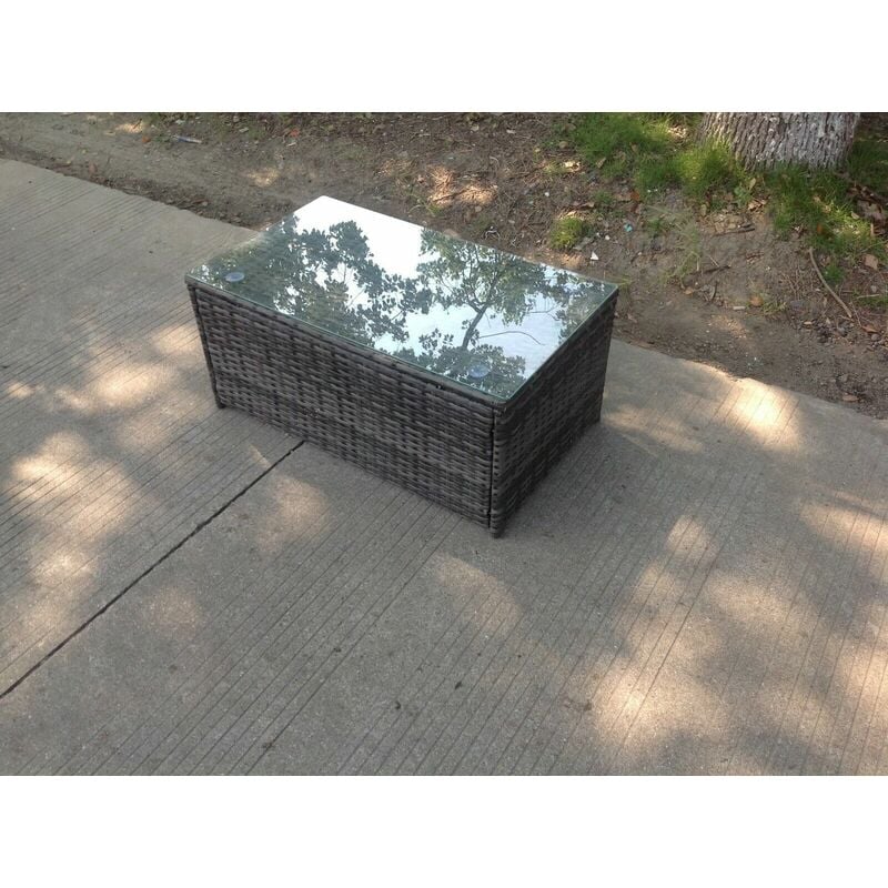 Rattan Oblong Table Basse Mobilier De Jardin Extérieur Patio Furniture Gris Foncé Mix - Fimous